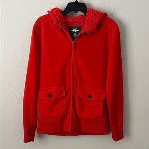 H&M L.O.G.G. Men's  Red Sherpa-Lined Hoodie in SIze M